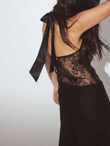 Women's Solid Color Lace-Up Tank Top, Women's Spring/Summer Sheer Lace Top - Black - View 5