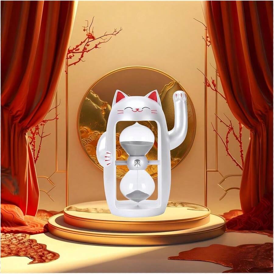 Lucky Cat FSandss Timer Cute  Maneki-Neko FSandssglass Timer Reloj De  5Min FSandss Clock For Toothbrush Games Classroom Home Office CooFKing Front Desk(Pearl White+5Min) - 珍珠白貓 - 查看 1