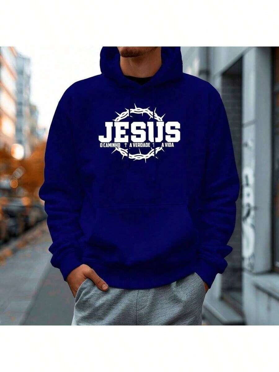Moletom Masculino JESUS Espinho Quente Confortavel Unissex Moda Evangelica MOL10 - Azul Marinho - Visão 1