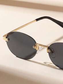 1 Cặp kính gọng kim loại hình oval cổ điển unisex, thích hợp cho phong cách thường ngày, đi làm, đi biển, đường phố, kính mắt cá nhân hóa. - màu xám vàng - Xem 3