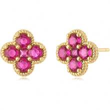 Stud Earrings For Women Gold Flower Four-Leaf-Clover 12 Month Birthstone 14K Small Simple Hypoallergenic Birthday Gift Jewelry - 7月7日 - 查看 9