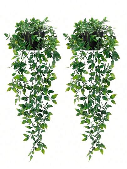 1pc/2pcs Artificial Plants (With/Without Pot), Fake Hanging Plants, 2pcs Artificial Hanging Potted Plants, Artificial Mandala Vine Hanging Plants, Green Plant Wall Decor For Indoor, Outdoor, Living Room Shelf, Bedroom, Kitchen, Home, Wedding