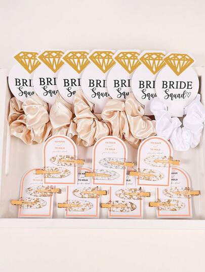 14pcs Bohemian Style Satin High Elasticity Rhinestone Hair Scrunchies + Colorful Gold Foil Hair Clips Set, Party Gift, Wedding Gift, Bridesmaid Gift, Women Hair Accessories