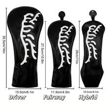 Minimalist Abstract Embroidered Golf Club Head Cover, Black Background With White Line Tiger Design, Unisex Golf Accessory - Black - View 7