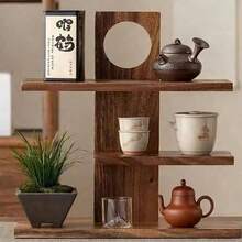 一体式实木多层首饰架，可作水杯架、收纳架、秋季装饰壁挂架、收纳托盘、首饰托盘、首饰展示架、装饰展示架、中号梅洛风格收纳托盘架、复古架 - 棕色 - 查看 5