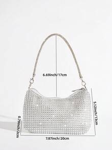 Bolso de mano con decoración de strass, bolso elegante para asistir a bailes, fiestas y eventos - Plateado - Ver 10