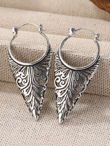 复古镂空耳环，古朴几何吊坠耳环，女士耳环，叶子图案耳环 - 復古銀色 - 查看 7