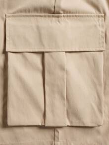 Men's Khaki Cargo Shorts, Multi-Pocket Straight Leg Streetwear - Khaki - View 7