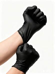 100/50 pares de guantes de nailon negro premium sin polvo. Sin polvo, engrosados, resistentes a la abrasión, a prueba de pinchazos, impermeables y resistentes al aceite, antideslizantes, muy elásticos, duraderos y resistentes a las manchas. Adecuados para limpieza, limpieza de cocina, bodas, decoración del hogar, decoración de habitaciones, utensilios de cocina, accesorios de cocina, almacenamiento, picnics, bolsas pequeñas, paraguas, pintura y cumpleaños (embolsados). - Negro - Ver 3
