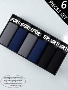 6-Piece Men's Underwear, Letter Waistband Solid Color Men's Boxer Shorts, Comfortable, Soft And Elastic Underwear, Suitable For All Men's Casual Plus Size Sports Pants, Suitable For Daily Casual Wear, Men's Durable Boxer Shorts,Home & Living Underwear,Men Gifts Ideas, Gifts For Men, Boxing Day,Valentines Day,Anniversary Gift Boyfriend - Multicolor - View 2