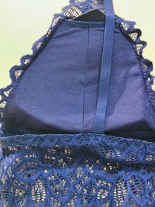 两件套女士性感蕾丝内衣套装，适合居家和派对穿着 - 藍色 - 查看 6