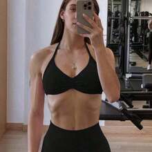 Popular Camisole Bra, Women's Backless Spaghetti Strap Sports Bra, Light Support, Cropped Workout Top, Seamless Pleated Yoga Bra Pad - Burgundy - Xem 7