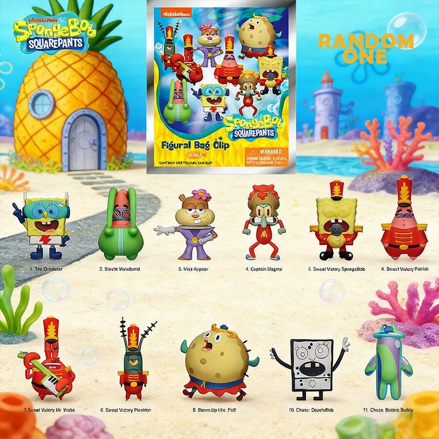 Nickelodeon 1PC SpongeBob SquarePants Officially Licensed 3D Anime Mystery Blind Bag Keychain SpongeBob Patrick Squidward Mr Krabs And More Friends From Beechwood Random One Cute PVC Collectible Ornaments Anniversary Christmas Gifts For Friends - Multicolor - View 1