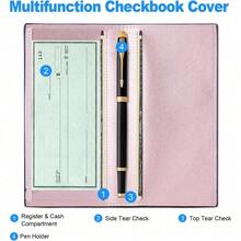 Premium Leather Checkbook Cover For Men And Women Checkbook Holder Wallet RFID Blocking - 玫瑰金 - 查看 2