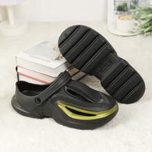 Men's Casual Breathable Hole Slip-On Sandals, Loose Fit Street Style Student , Elevated EVA Outdoor Slippers - Black - View 4