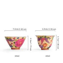 Juego de 6 tazas de té de cerámica china, 6 estilos de elegantes tazas de té japonesas con patrones de flores y pájaros en colores surtidos, empaquetado en caja de regalo, diseños múltiples - Multicolor - Ver 9