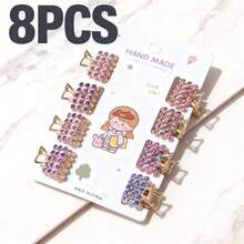 8 chiếc kẹp tóc cao cấp đính pha lê hỗn hợp dành cho nữ - Chất liệu hợp kim sáng bóng, thanh lịch và đa năng, phù hợp để tết tóc/búi tóc mái/tóc con/sử dụng hàng ngày/mùa đông/đi học/dự tiệc. - Nhiều màu - Xem 11