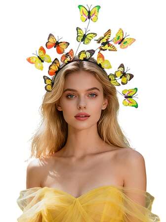 1pc Plastic Butterfly Headband Fascinator Hats Women Monarch Tea Party Headband Alice In Wonderland Hat Costume( Butterflies In The Same Color Scheme With Random Patterns)