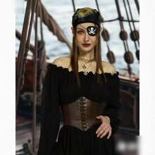 Bộ phụ kiện trang phục cướp biển 4 món: Khăn trùm đầu, thắt lưng, vòng cổ, mũ, miếng che mắt, cần thiết cho phụ nữ dự tiệc theo chủ đề cướp biển, hóa trang, Halloween, trang phục Giáng sinh. - Nhiều màu - Xem 4
