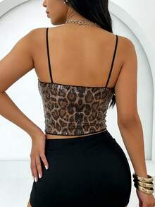 Camiseta de tirantes con lentejuelas de calidad, suave y cómoda, con estampado de leopardo vintage, elegante y casual, ideal para ir y venir, fiestas, bodas, cumpleaños, festivales de música country y talla grande ocasiones - Negro - Ver 3