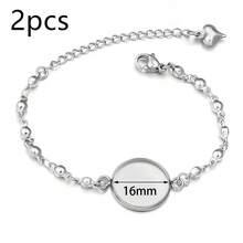 2pcs/Pack Stainless Steel Time Gem Tray Bracelet Charm Pendant 12/16/18/20/25mm Tray Lobster Clasp Chain Bracelet Blank Cabochon Base Jewelry Making Supplies