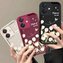 1pc Minimalist Creative Personalized Premium Cute Mobile Phone Case Compatible With Samsung S25Ultra/S25Plus/S25/S25FE/S24Ultra/S24Plus/S24/S24FE/S23Ultra/S23FE/S23/S23+/S22Ultra/S22/S22+/S21Ultra/S21FE/S21/S21+/S20Ultra/S20FE/S20/S20+/A73/A72/A55/A54/A53/A52, Redmi Note 14 Pro+ 5G, P30, Honor X6b, OPPO A74, Realme C53, Realme Narzo N53, 2D Tulip Shiny Butterfly Eye Gradient Design - Black - View 5