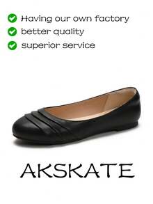 A Pair Of Round-Toe PU Leather Women's Flat Shoes, Comfortable, Stylish, Elegant, And Textured, Suitable For Home, School, Work, And Outdoor Walks. Excellent Value For Money, Perfect For Every Elegant Lady.Sporty    Plain / Plain Toe    Home - 黑色 - 查看 2