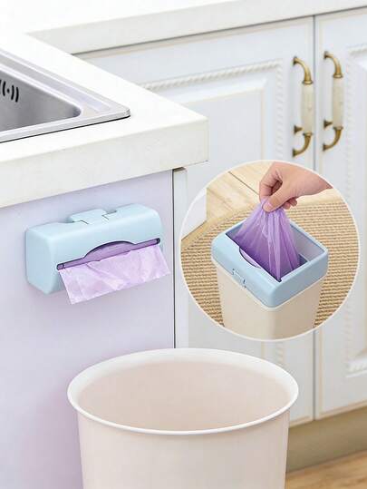 Wall-Mounted Trash Bag Dispenser & Storage Rack, No Drilling Required, Adhesive Screws Fixation, Dual Installation With Locking Device, Suitable For Kitchen, Bathroom, Office, Cabinet Storage, Practical Holiday Supplies