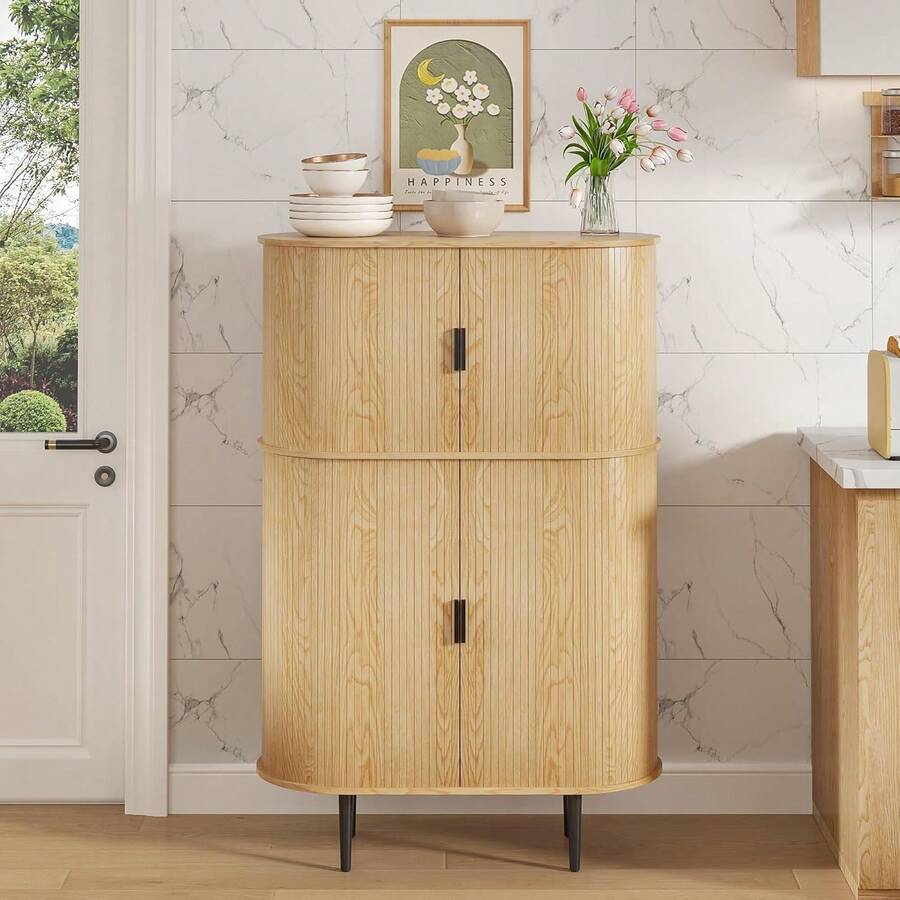 47.27" Fluted Storage Cabinet, Narrow Sideboard Buffet, Console Cabinet With Sliding Doors - gỗ - Xem 1