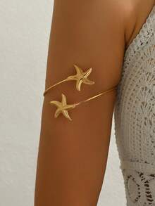 Exaggerated Geometric Hollow Starfish Open Cuff Bracelet For Women - Golden - View 2