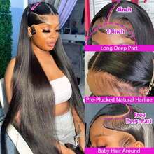 PQL Straight Lace Front Wigs Human Blended Hair 13x4 HD Lace Frontal Wigs Human Blended Hair 180% Density Unprocessed Brazilian Straight Virgin Human Blended Hair Wigs Pre Plucked With Baby Hair Glueless Wigs For Women 34 Inch - Natural & Black - View 2