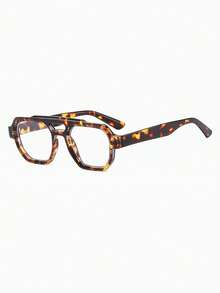 1 Pair Men's Leopard Print Square PC Frame Retro Double-Bridge Casual Personality Fashion Flat Glasses - Multicolor - View 2