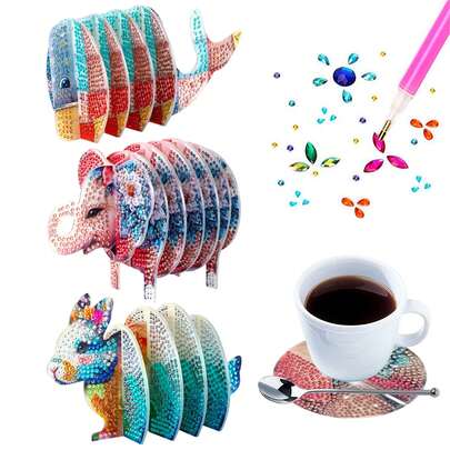 1pc DIY Diamond Painting Coaster, Handmade Dotted Animal Themed Combination Desktop Decor, 3D Crafted Tabletop Decoration Diamond Painting Coaster Set, Anti-Slip Coaster Suitable For Home, Office, Living Room