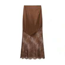 Elegant Women's Sexy Lace Patchwork Party Skirt, Fitted Waist Hollow Out Streetwear Skirt, Summer - Rỉ Nâu - Xem 9