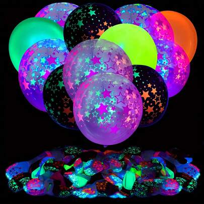 20pcs Neon Balloons, 10 Inch Latex Neon Balloons, And Fluorescent Star Printed Balloons Are Suitable For Dark Themed Parties, Birthday Decorations, Wedding Supplies, Carnivals, Dances, Fluorescent Running Parties, Banquets, Holiday Celebrations, Graduation Ceremonies, And School Events.
