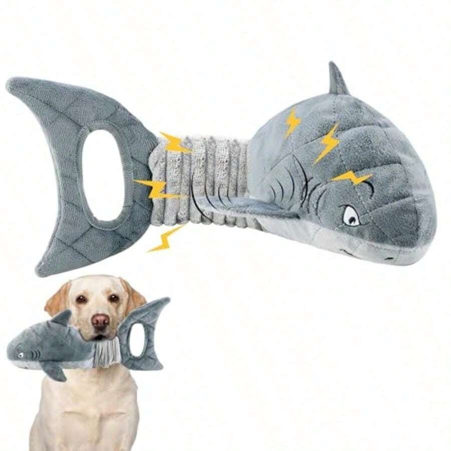 LEGEND SANDY - Juego de juguetes para perro de peluche para cachorro pequeño cachorro de peluche 6 juguetes para perros a granel con chirradores lindo juguete suave para perros de tamaño mediano - Tiburón gris - Ver 1