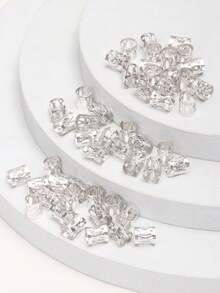 50pcs Girls Silver Rhombus Hollow Hair Ties, Suitable For Cool Street Dance Or Party - Silver - View 7