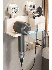 免钻孔吸盘式吹风机支架，浴室收纳挂架，壁挂式吹风机整理架 - 白色 - 查看 5