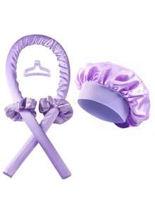 5pcs No-Heat Curling Iron Set, Includes: No-Heat Curling Wand, Satin Sleep Cap, No-Heat Hair Band, Hair Scrunchies, Soft Sleep Cap, Flexible Styling Tool, Suitable For Women With Long Hair To Create Wavy Hairstyles - Multicolor - View 9