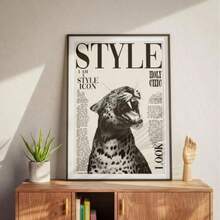1pc Fashionable Cheetah Wall Art, Magazine Cover, Book Print, Canvas Painting, Leopard Poster, Luxury Decor, Suitable For Bedroom, Living Room, Bar Cart, Dorm, Wall Decor Gift, Great For Her, Dorm, Office, Bedroom, Home Office, School Canvas Art, Bedroom Wall Poster And Print, Wall Art, Living Room Decor, Framed Wall Art - Multicolor - View 3