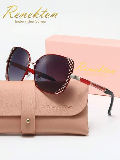 RENEKTON Fashion Women's Sunglasses, Polarized Gradient Polka Dot Double-Bridge Cat Eye Metal Sunglasses, Made Of TAC Material, Lightweight For Driving, Outdoor, Party, Elegant, Photography, Travel, Leisure, Ideal Gift For Women (Birthday, Valentine's Day, Summer, Wedding, Ramadan), Daily And Special Occasion Glasses, Fashionable Frames, Comfortable Fit, Minimalist Versatile Accessory, Gift Choice, High-End Brand Holiday Gift Boutique Sunglasses, Summer Set, Gift Box Set, Teacher's Day, Back To School.