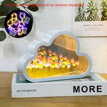Luz nocturna de tulipán en forma de nube hecha a mano, lámpara de atmósfera de flor de espejo y océano, decoración de escritorio, regalo creativo - Multicolor - Ver 15