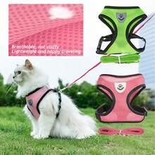 Pet Cat Dog Leash Set With Escape-Proof Adjustable Harness & Collar, Reflective Safety Strap, Soft Breathable Mesh Material - Green - View 2