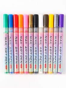 FULL BEAUTY 12 bút vẽ móng nghệ thuật graffiti khô nhanh, chống thấm nước, màu kim loại vàng, bạc, đen, trắng, hồng, bút vẽ móng nghệ thuật graffiti gel UV, thiết kế DIY, đường nét trừu tượng, dụng cụ làm móng acrylic, vật tư làm móng. - Nhiều màu - Xem 10