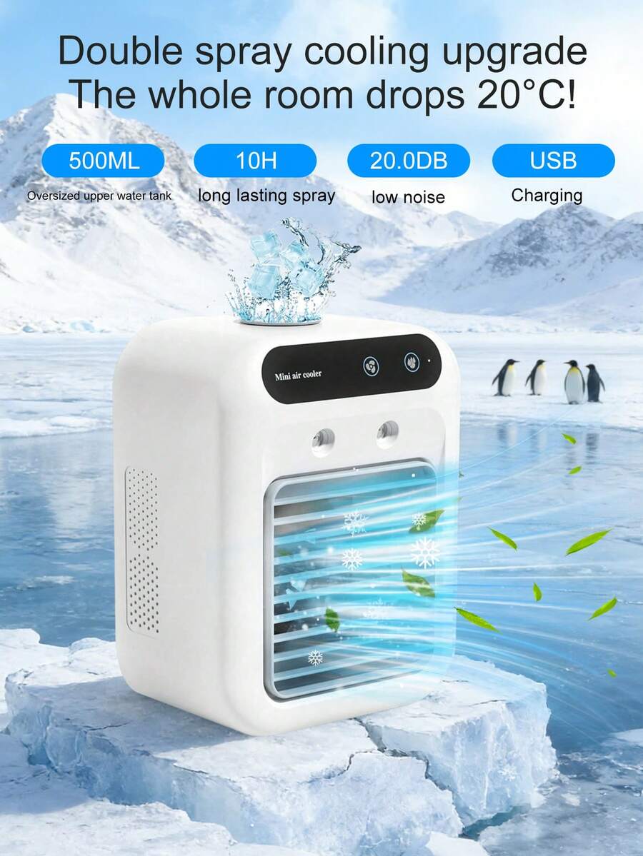 SEAGO 2026 New Mini Air Cooler With Dual Mist Cooling! Air Conditioning Cooling Fan, Summer Relief Gadget, Bedroom/Car Quiet Cooling Fan - 500ML Large Water Tank + 10 Hour Runtime, 20dB Low Noise USB Charging, 15° Adjustable Dual Wind Speeds, Whole Room 20°C Temperature Drop. Portable & Multi-Scene: Home/Car/Camping Universal, Ramadan Gift - Multicolor - View 1