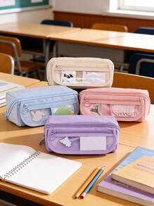 Estuche de lápices de gran capacidad, hermoso y práctico, bolsa de almacenamiento de artículos de oficina, diseño simple y duradero, multifuncional, , primer día de escuela - Multicolor - Ver 3