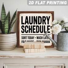 2D Flat 1pc, Laundry Schedule Sort Today Wash Later Fold Maybe Iron Hahaha Wooden Framed Sign Laundry Room Humorous Wall Decor For Laundry Room, Bathroom, Home, Decorative Signs & Plaques 8x8 Inch - Framed 8x8in/20x20cm - 1pc - View 6