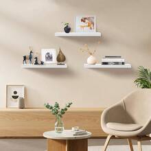 1pc Wall Mounted Floating Shelf, One-Piece Partition Shelf, No Drilling Required, Wall Decor Rack For Living Room, Dining Room, TV Wall, Storage Organizer - White - View 4