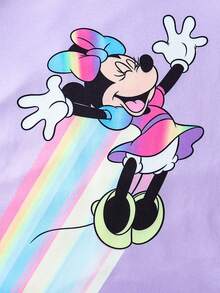 Disney 2pcs/Set Young Girls' Summer Cartoon Graphic T-Shirt And Elastic Waist Shorts, Cute Cartoon Character Print, Colorful Letter Decor On Shorts, Soft Knit Fabric, Suitable For Daily Wear Or Outings - Mauve Purple - View 3