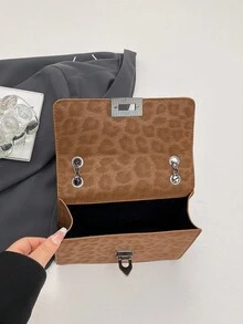 Leopard Print Handbag For Women, New Fashion High-End Stylish Shoulder/Underarm Bag, Niche Design Chain Small Square Bag - Brown - View 7